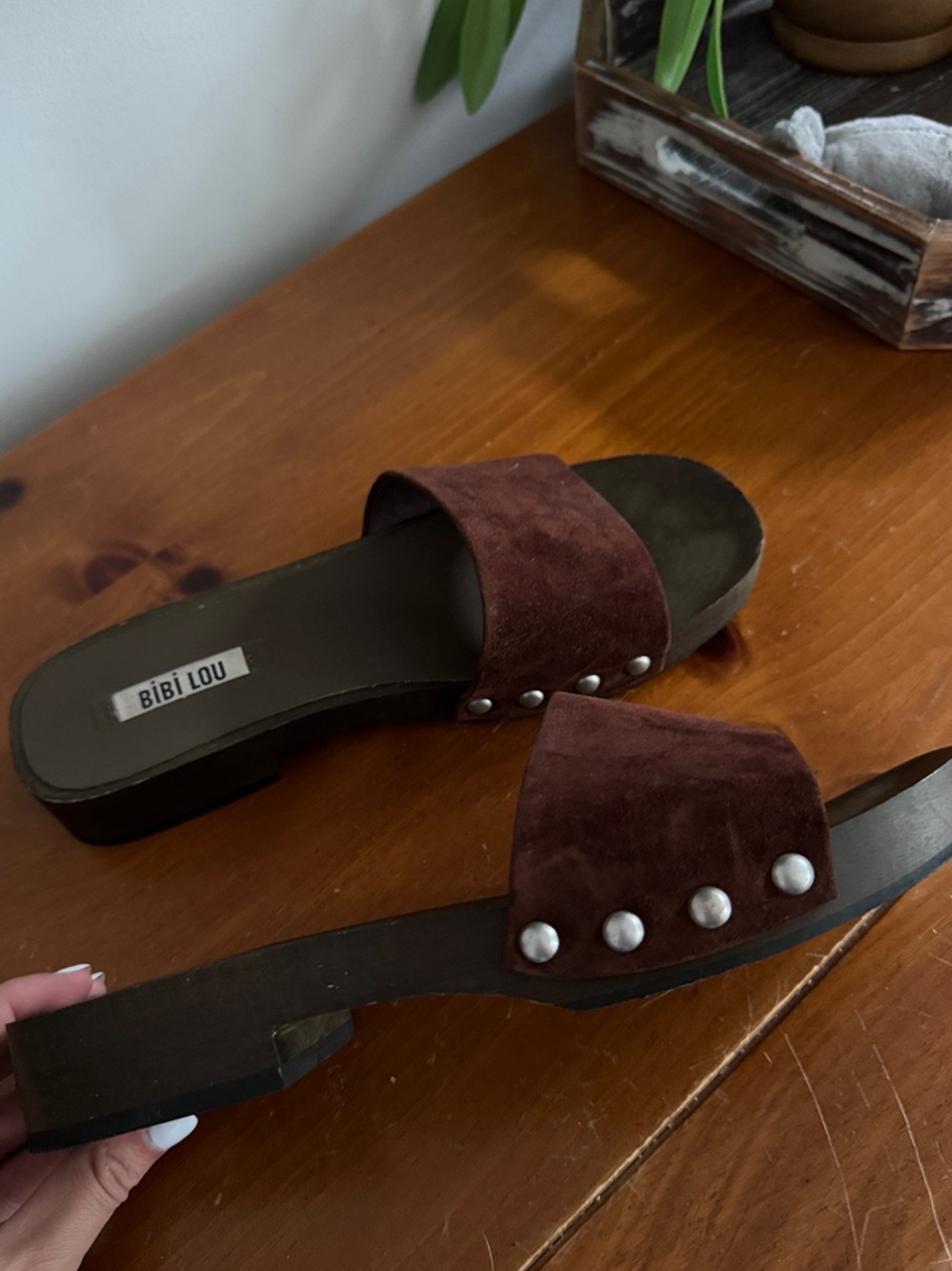 Women's Brown Suede Slide Sandals